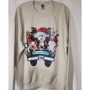 Merry christmas farm sweatshirt Large men's Gildan